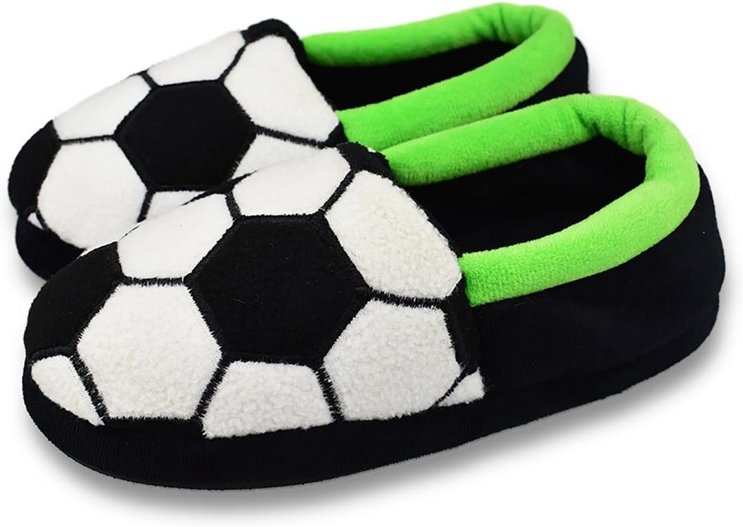 Little Kids Big Boys Warm Slippers with Soft Memory Foam Slip-on Indoor Football Slippers, 10/11