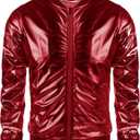 COOFANDY Men's Metallic Jacket 70s Disco Party Varsity Jacket Zip-up Baseball Bomber (Red, S)