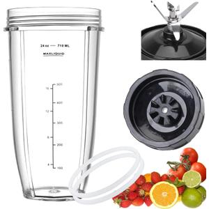 [New Model] Replacement 7 Fins Male Blade&24oz Blender Cup Compatible For Nutri Ninja Blender [4 Inch Male 7 Fins Blade]