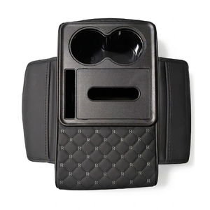 1 PC Car Center Console Cover Organizer, Car Armrest Box Height Increase Pad with 2 Cup Holders and 1 Tissue Box, Highly Elastic Sponge 3.15" H Armrest Booster Cushion for Cars (Black)