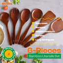 Riveira Set of 6 Premium Brown Bamboo Cooking Utensils - Bamboo Utensils for Cooking - Non-Toxic Kitchen Set - Wooden Kitchen Utensils for Non-Stick Cookware