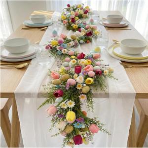 Easter Garland with Eggs, 6FT Spring Garland with Colorful Pastel Tulips, Daisy, Berries & Green Leaves, Artificial Easter & Spring Decorstions for Mantle,Fireplace, Doorway, Table, Home