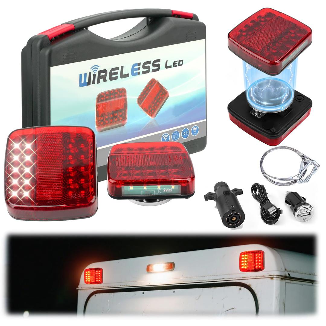 spnanma Wireless Trailer Lights Kit Magnetic, LED Wireless Tail Lights for Trailer with Strong Magnet and Rechargeable Battery, IP67 Waterproof, Portable Tow Light Set for Trucks, RVs, Boats, Campers