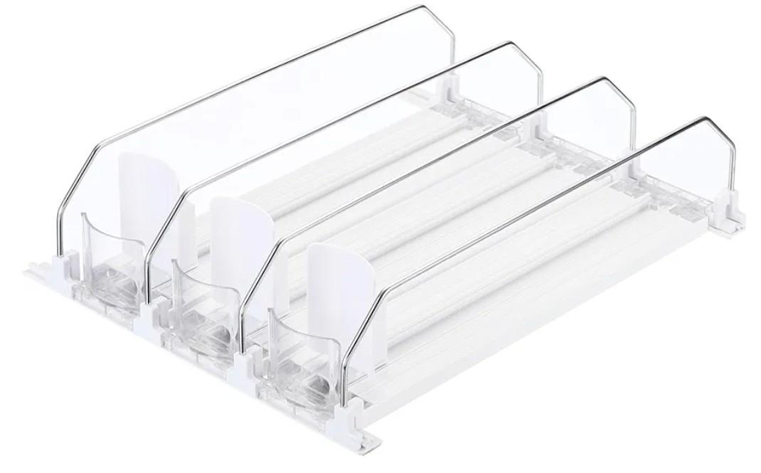 uxcell 3pcs Soda Can Organizer for Refrigerator, Self-Pushing Drink Organizer for Fridge, Width Adjustable Drink Dispenser Beverage Pusher For Pantry Vending Machine, White