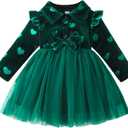 Rosibel Toddler Thanksgiving Dress Baby Infant Girl Special Occasion Clothes Fall Winter Dresses Outfits Green 2-3Y