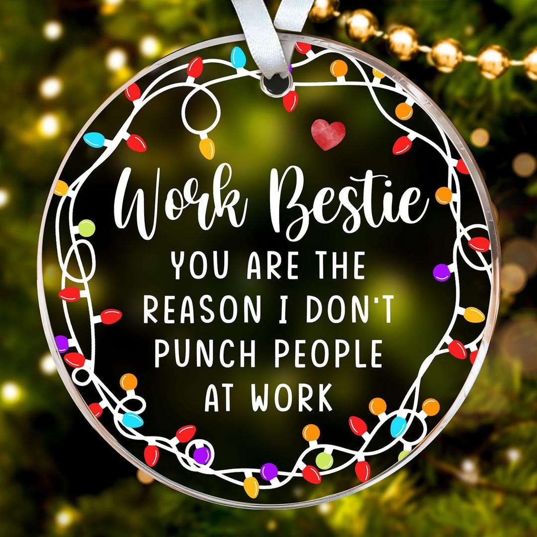 6 x HEXMOZ Work Besties Gifts for Women, Work Friends - Coworker Ornament - Christmas Coworkers Gifts, White Elephant, Secret Santa Office Ideas for Work Friends - Acrylic Ornament 2025