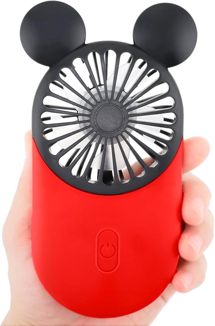 Cute Mouse Personal Mini Fan, Rechargeable Handheld USB Fan, 3 Adjustable Wind Speeds and Wearable Design, Portable Pocket Size for Indoor Or Outdoor Activities (Red)