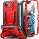 FNTCASE for iPhone 16e Phone Case: Military Grade [Built-in Screen Protector] [Kickstand] Matte Textured Drop Proof Protection Cover | Rugged Shockproof TPU Protective Sturdy Cases 2025 - Red