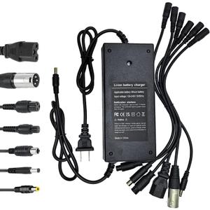 54.6V 3A Charger(7 Plugs) Universal for 13S 48V Li-ion BatteryFast and Safe Battery Charger 3Prong GX16/DC 5.5x2.5mm/XLR/IEC/RCA Connector Power Supply Adapter