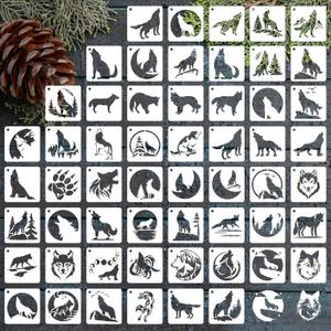 Wolf Stencils for Painting, 56PCS 3" Plastic Stencils for Crafts Reusable, Wildlife & Forest Scene Patterns, for Canvas Art, Wood Signs, Journal, Fabric Painting, Wall Decor & DIY Gift Projects