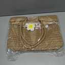 Straw Tote Bag for Women, Large Summer Beach Bag with Polka Dot Scarf & Plumeria Flower (Brown)