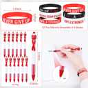 122 Pcs Ribbons Awareness Accessories Includes Ribbons Bracelets Stickers Pins Pens Keychain for School Charity Fundraiser Public Activities Supplies(Red Ribbon,Red)