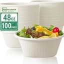 Homestockplus Large Disposable Bowls 48 Oz Heavy Duty Compostable Paper Bowls [100 Pack], Extra Large Catering Bowls for Restaurants, Salad, Buffet, Eco-Friendly Microwave Safe (White)