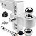Adjustable Trailer Hitch - Tlvuvmo Aluminum Drop Hitch (Fits 2.5'' Receiver), 6 Inch Drop/Rise, 18,500 LBS GTW Heavy Duty Truck Hitch, (2'' & 2-5/16'') Chrome Plated Steel Balls - Tow Hitch Ball Mount