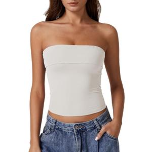 QINSEN Women's Tube Tops Strapless Bandeau Tops Double Lined Slim Fit Summer Going Out Tank Tops, L