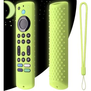 6.2 Inch Silicone Cover for 2023 Fire TV Stick 4K Max 2nd/Fir TV Omni Series/FireTV 4-Series Remote,Toshiba/Insignia FirTV Remote Cover with Lanyard(Glow Green)