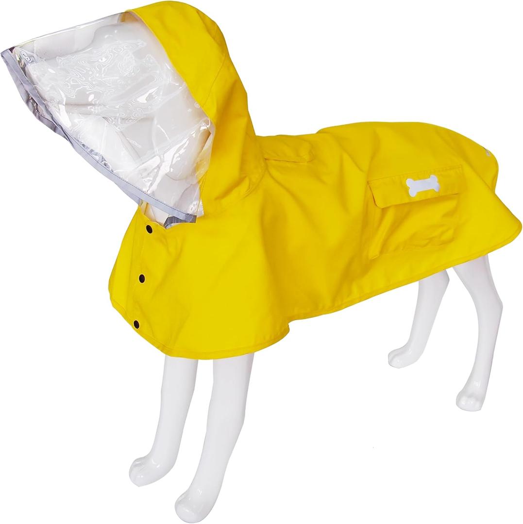 Waterproof Dog Raincoat, Adjustable Reflective Lightweight Pet Rain Clothes with Poncho Hood (3X-Large, Yellow)