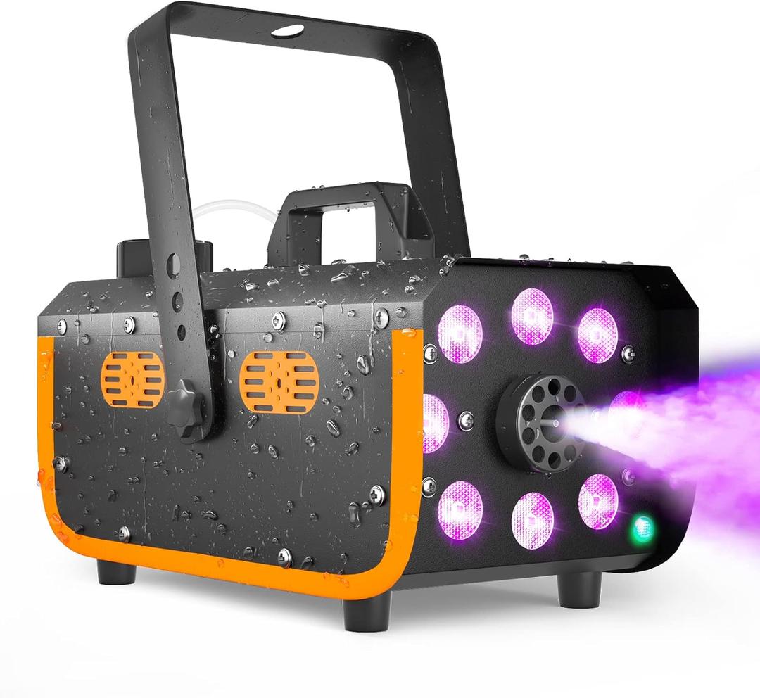 HAKUTA Light Rain and Splash Proof Fog Machine, 500W Smoke Machine with 2300 CFM Output of Fog & 2 Remotes, 8 LED Lights with 4 Light Effects for Outdoor Music Festival Pool Party Wedding DJ Stage HAKUTA Light Rain and Splash Proof Fog Machine, 500W Smoke Machine with 2300 CFM Output of Fog & 2 Remotes, 8 LED Lights with 4 Light Effects for Outdoor Music Festival Pool Party Wedding DJ Stage