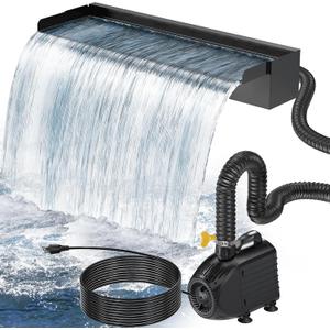 POPOSOAP 24 Inch Pond Waterfall Spillway with 1200GPH Pump, 304 Stainless Steel Pond Waterfall Kit with 9.8FT Corrugated Tube, Pond Waterfall Box for Outdoor Pond Waterfall System Garden Decor-P46