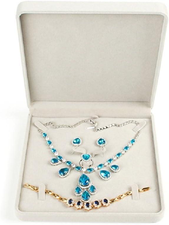 Jewelry Set Velvet Box Necklace Earring Ring Necklace Bracelet Gift Display Case Wedding Jewelry Storage Holder (Beige)