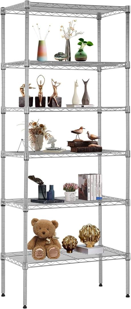 FDW 6 Tier Wire Shelving Units 23L x 13W x 59H Adjustable Metal Storage Rack NSF Pantry Shelves Kitchen Organization Shelf for Kitchen Garage Small Places Commercial, Chrome (231359)