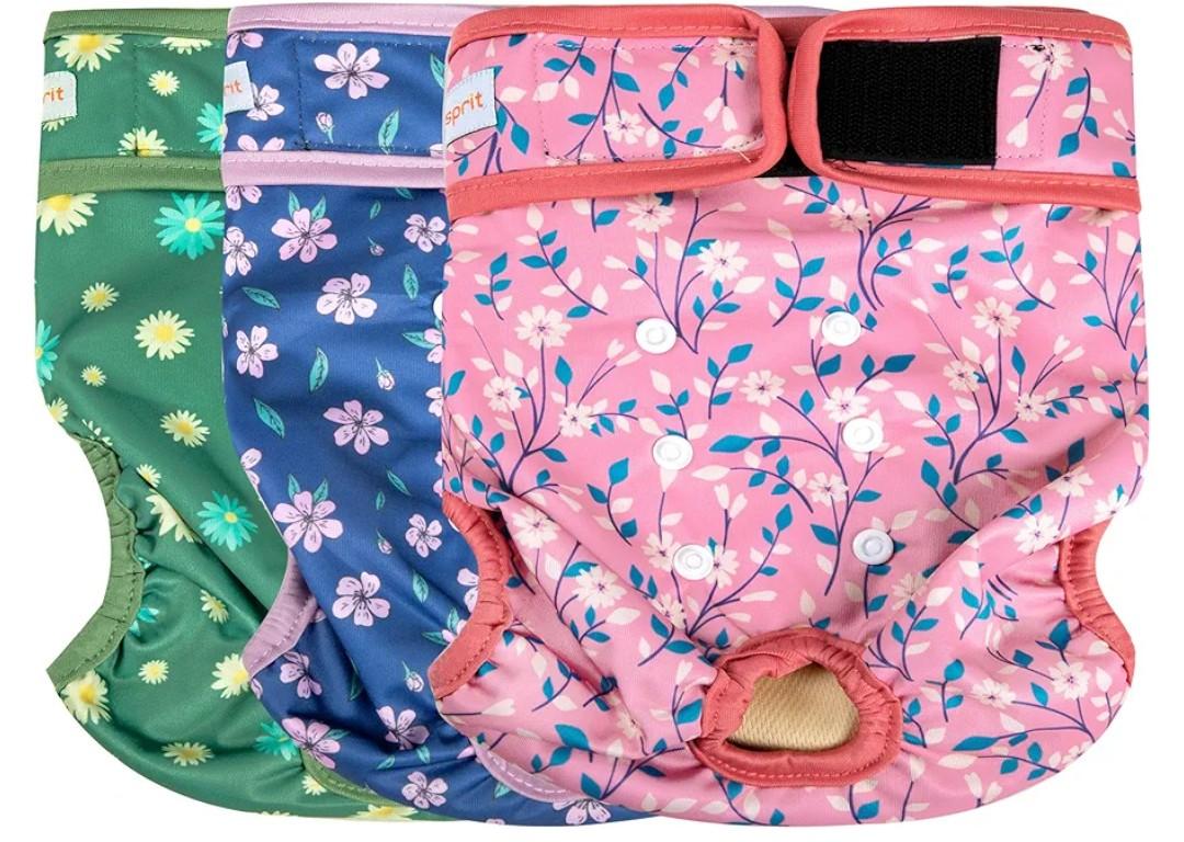 Langsprit Washable Female Dog Diapers - Doggie Reusable Diapers for Doggy Puppy Female in Period - Highly Absorbent Dog Heat Panties Flower, Size: S