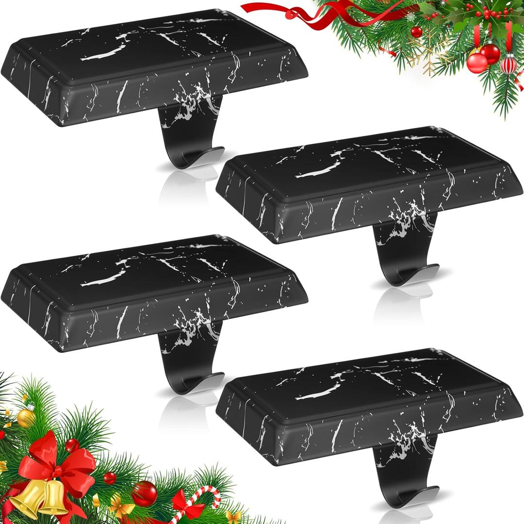 Zhengmy 6 Pcs Christmas Stocking Holders for Mantle Weighted Stocking Holder Fireplace Hangers for Xmas Holiday Party Decoration (Black Marble)