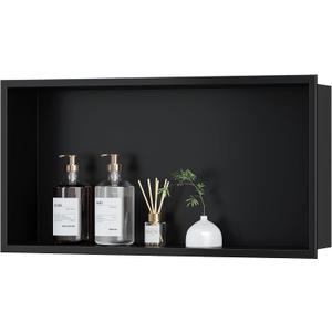Qeke Stainless Steel Shower Niche 24" X 12", No Tile Needed Wall Niche, Recessed Shower Shelf for Bathroom Storage, Matte Black