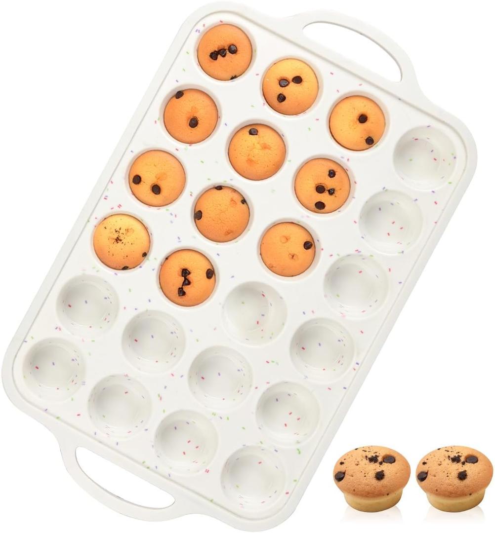 Mini Cupcake Pans, Metal Reinforced Frame Silicone Mini Muffin Pan Nonstick 24 Cups Easy to Handle for Baking Muffins, Cupcakes, Egg Bites 1 Pack (Creamy Confetti)