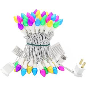 Easter Lights - LED Multi-Color Glass C3 String Lights, 50 LED 13.5 FT, 120V, Connectable Indoor Outdoor Plug-in With White Wire for Party Patio Home Decorations