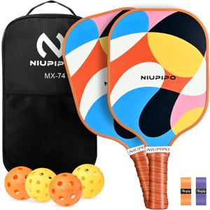 niupipo Pickleball Paddles Set of 2 or 4, USAPA Approved Fiberglass Pickleball Paddle Set with Balls and Bag, Polypropylene Honeycomb Core, Lightweight Pickleball Paddles for Beginners Men Women