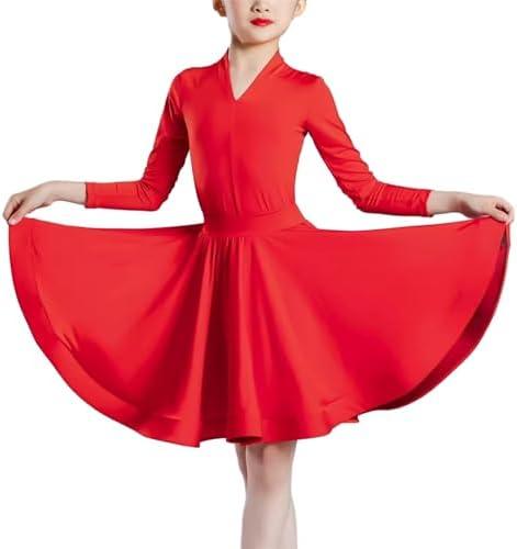 BK FASO Girls Latin Ballroom Dance Professional Long Sleeve Tango Salsa Dancewear Rumba Samba Costume Skirt -170, Blouse -160