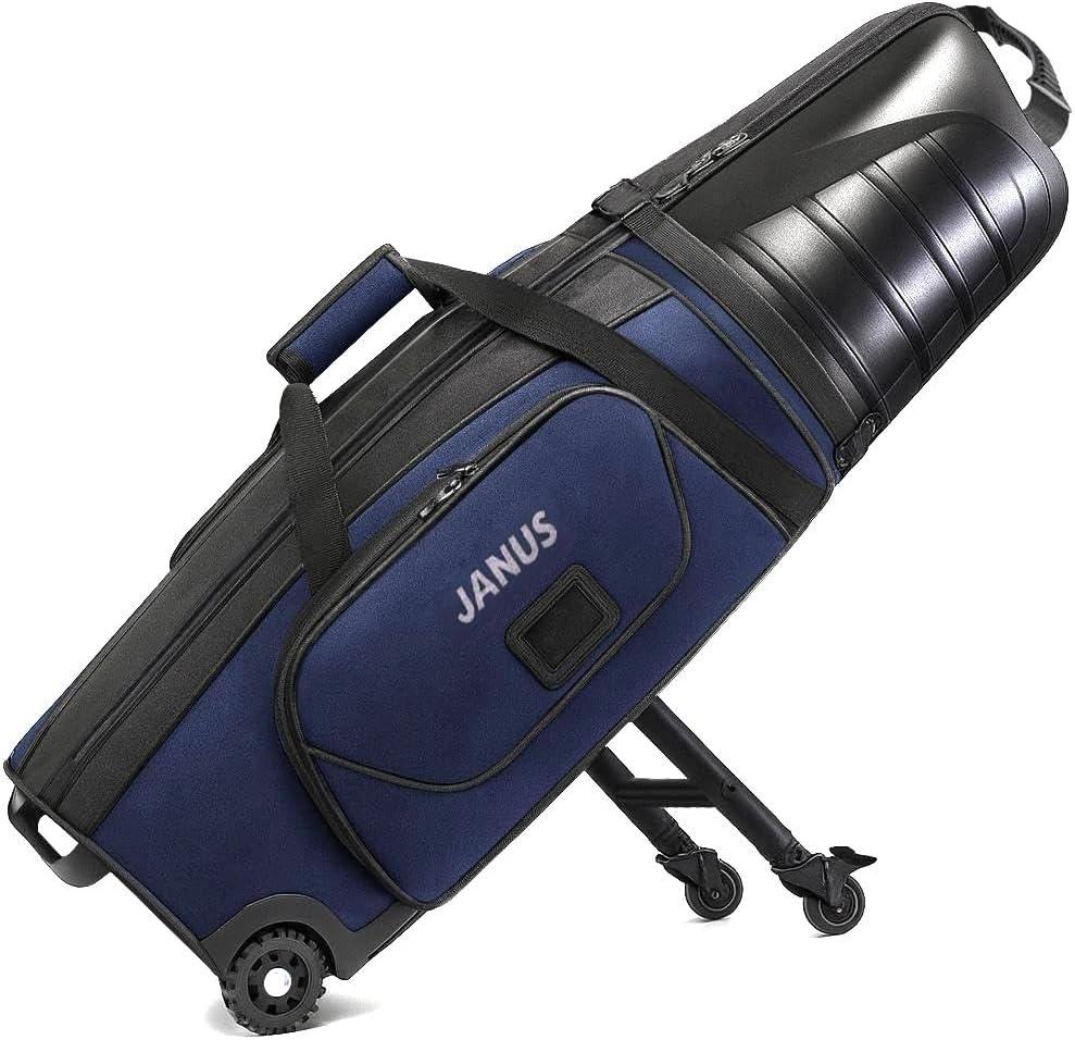 JANUS Golf Travel Bag Hard Case with Support Frame for Hands-Free 360 Spinner Wheels, Travel Bag for Airlines, ABS Hard Shell, Easy to Fold, Hand-Carry Option (Blue)