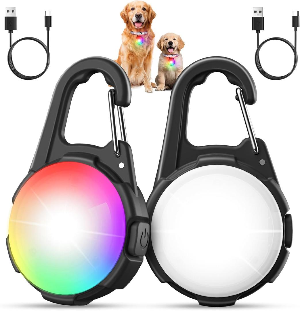 Dog Collar Light, 4 Modes Dog Lights for Night Walking, Rechargeable LED Pet Collar Light for Nighttime Clip on, IP68 Waterproof Pet Walking Accessories2 Pack(Black)