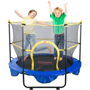 VEVOR 5FT Trampoline for Kids, 60" Indoor Outdoor Trampolines with Safety Enclosure Net, Basketball Hoop and Ocean Balls, Mini Toddler Recreational Birthday Gifts for 3+ Years Kids