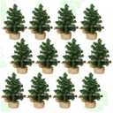 Yinder Tabletop 12 Pcs Mini Christmas Tree 7.87 Inch Artificial Mini Xmas Miniature Pine Christmas Tree with Linen Base for Xmas Holiday Decorations Indoor Home Kitchen Dining Table