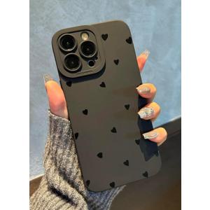 for iPhone 16 Pro Max Case 6.9 Inch 2024, Aesthetic Love Hearts Print Phone Case for Women Girls Men, Silicone Protective Phone Cover for iPhone 16 Pro Max, Black Love Hearts