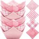 8 Pcs Microwave Bowl Cozy Holders  Valentine's Day Pink Plaid Stripe Polyester Reusable Hot Pads Soup Bowl Potholders Heat Resistant Grip, Housewarming Kitchen Gift for Hot Food Plates