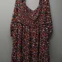 Dokotoo 2025 Women Summer Floral Print 3/4 Puff Sleeve Square Neck Dresses A-Line Casual Swing Mini Dress, L