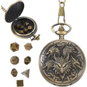 DND Dice Set, 8Pcs Polyhedral Metal Dice Set for Dungeons and Dragons with Pocket Watch Case, Mini DND Dices, Antique Gold