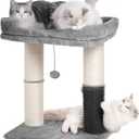 Cat Tree Tower for Large Cats Cat Scratching Post with 20x15.7Wide Top Bed, Self Groomer, Thick Scratch Post [Dia=4.5] and Danging Ball Great for Indoor Cats-Large Grey