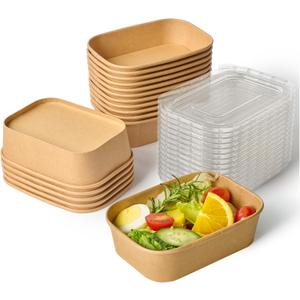 JOLLY CHEF 50 Pack Paper Food Containers with Lids, 19 oz Disposable Meal Prep Containers, Rectangular Paper Bowls with Lids for Lunch