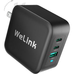 WeLink 100W USB C Charger, GaN PPS 3-Port Fast Compact Foldable USB C Charger Block for MacBook, iPad Pro, Galaxy S24, iPhone 16/15 and More
