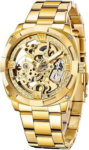 Tiong Mechanical Men's Watch Stainless Steel Automatic Skeleton Watch Waterproof Watches for Men Father’s Day Gift