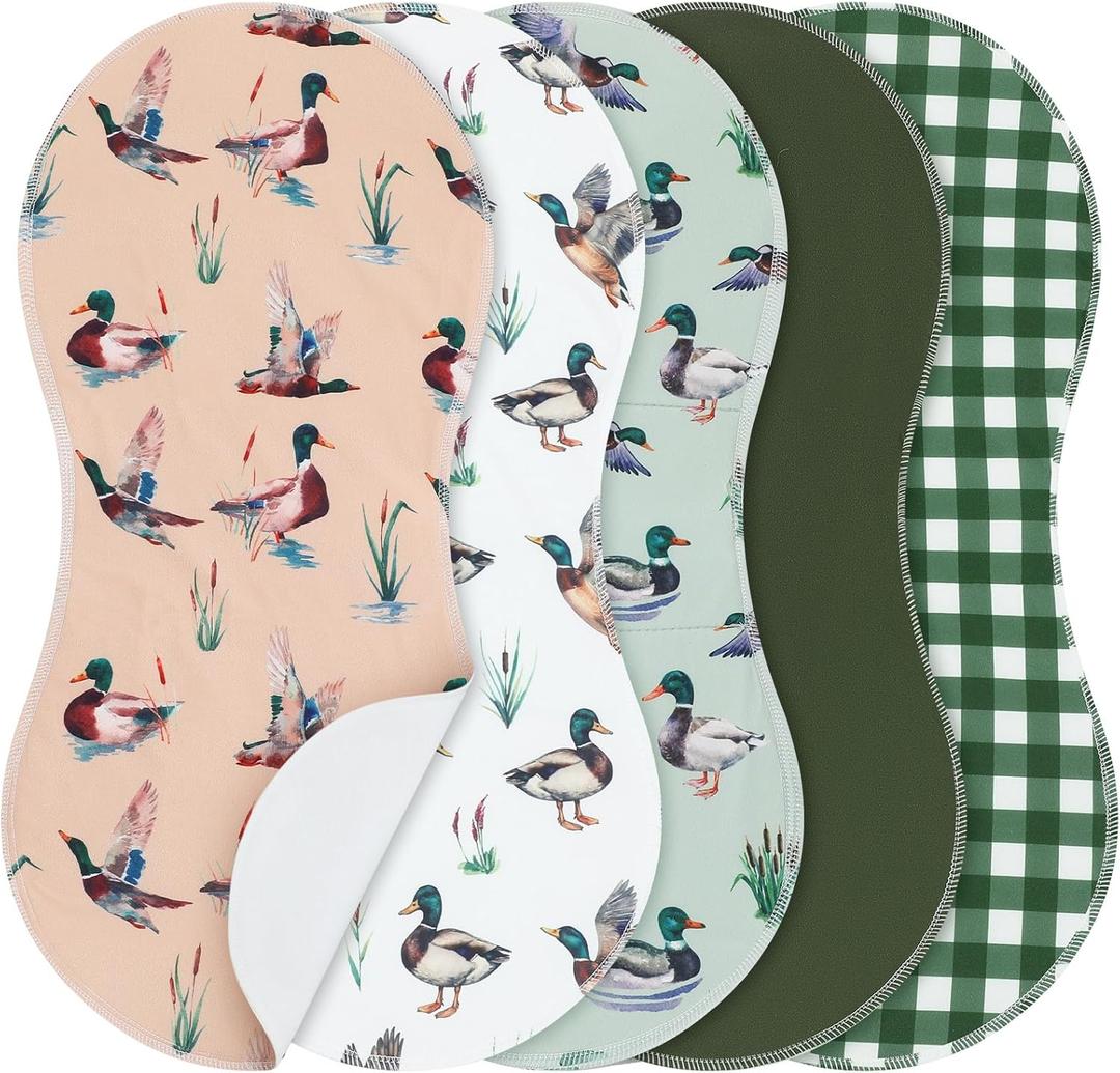 SmoothNovelty 5 Pack Mallard Duck Pattern Baby Burp Cloths Soft Absorbent Burping Rags for Newborns 19"x9" Spit up Cloths for Boy Girl Newborn Baby Shower Registry Gifts Set Nursery Decor