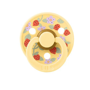 BiBS Liberty Pacifier 2Pack, BPA Free Pacfiers with Natural Latex Round Nipple, Made in Scandinavia, Size 1 (06 Months), Strawberries and Cream Ivory Mix