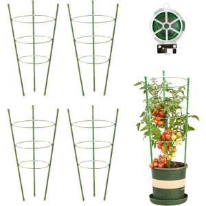 Kgozwon 4 Pack Tomato Cage Plant Support Cages for Garden, 18 inches Trellis for Climbing Plants, Upgrade Garden Plant Stakes with Adjustable Ring, Tomato Rings for Support, with Twist Tie