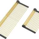 Large Telescopic Draining Rack, Gold Roll Up Heat-Resistant Dish Drainer for Stainless Steel Sinks, Non-Slip Silicone Rolling Dish Drainer Roll Rack 18 tube12.59-21.25x12.79''