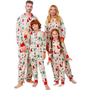 VNVNE Matching Christmas Onesie Pajamas Set for Family/Couples/Women/Men, One Piece Xmas Pjs Hooded Zipper Printed Sleepwear (Medium, Green)