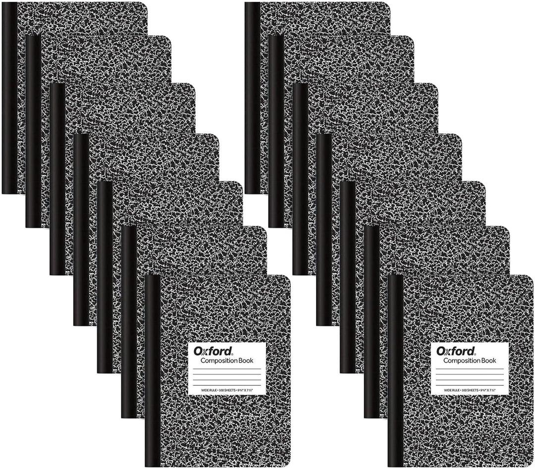 Oxford Composition Notebooks - Composition Notebook Wide Ruled Paper - 9-3/4" x 7-1/2" - Black Marble Covers - 100 Sheets - Pack of 14